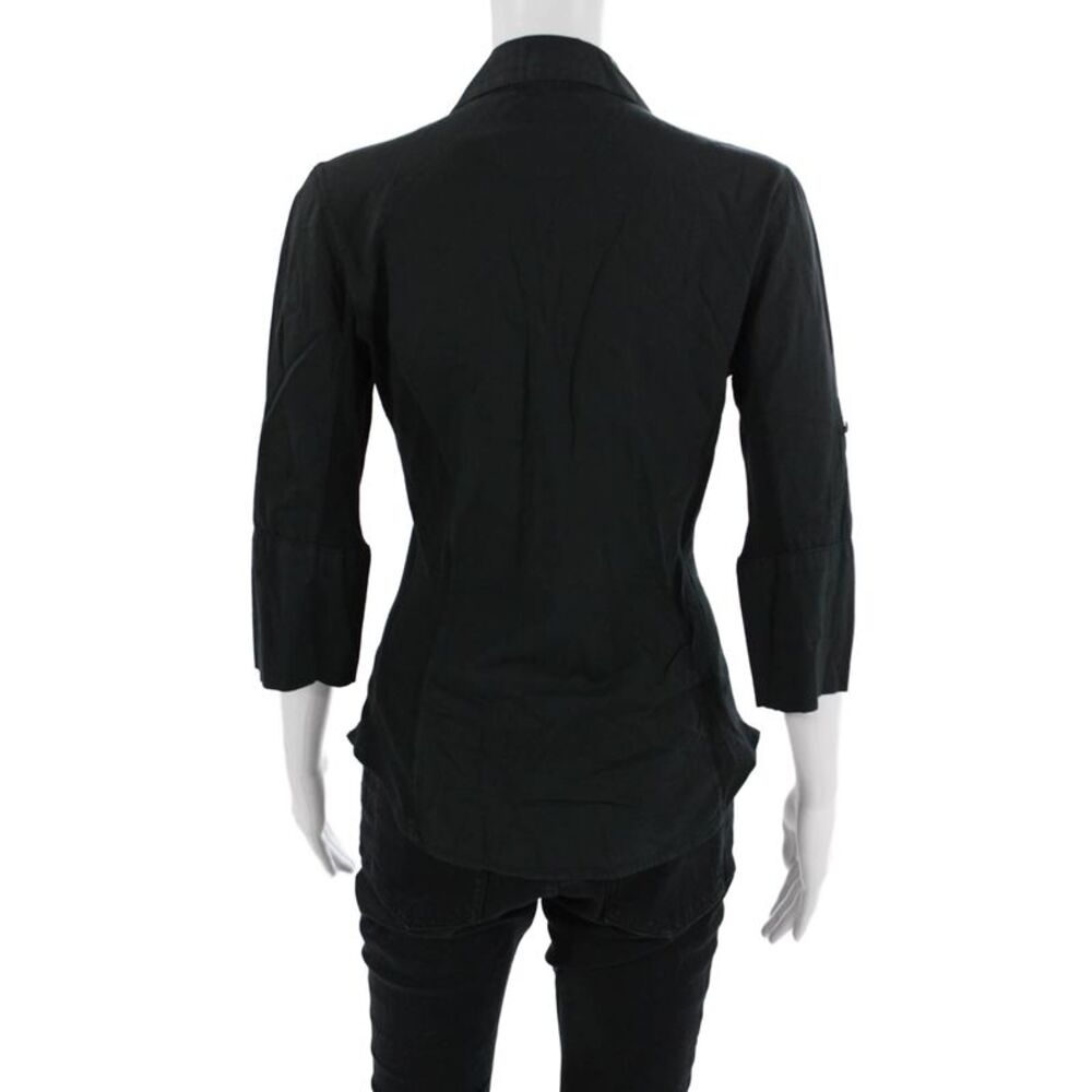 Standard James Perse Women Black Cotton Collared Button-Up 3/4 Sleeve Size 2 - Picture 3 of 6